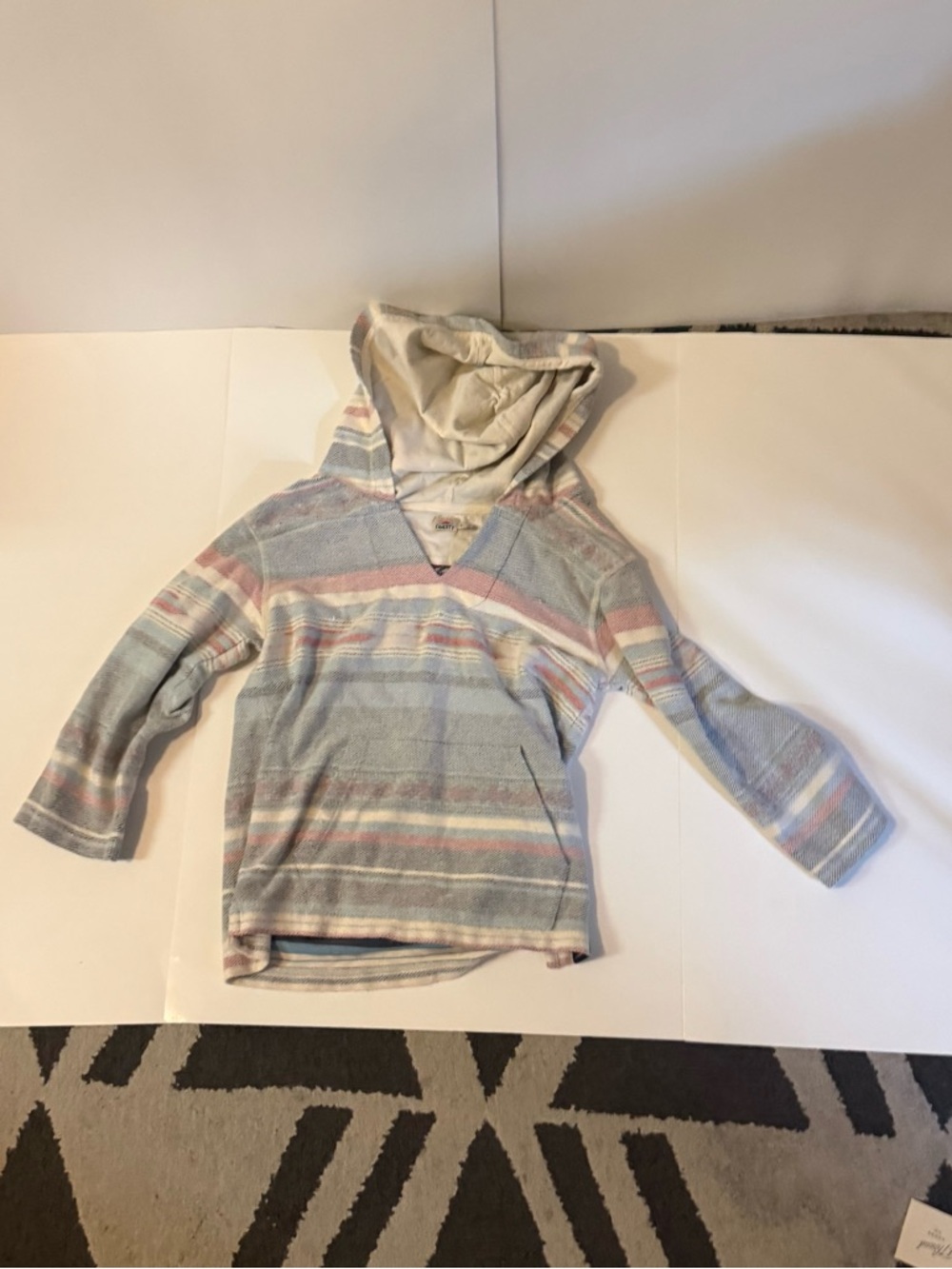 Faherty Kids Hooded Stripe Pullover in Light Blue, Pink & Cream